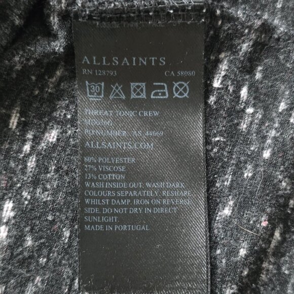 AllSaints T Shirt Mens M Heathered Gray SS Threat Tonic Crew Embroidered Logo - Picture 10 of 11